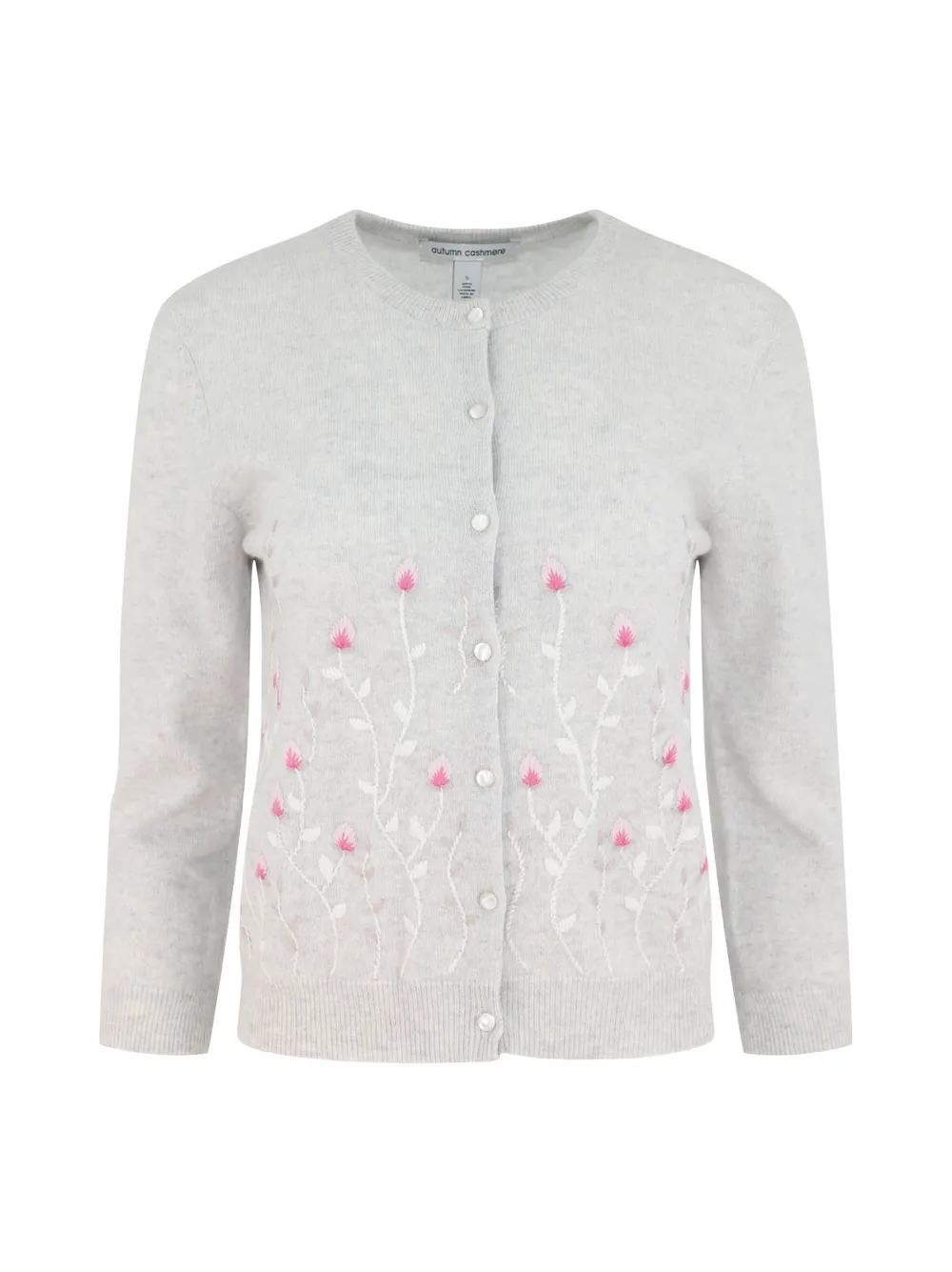 Autumn Cashmere Cardi With Embroidered Floral in Sleet Combo