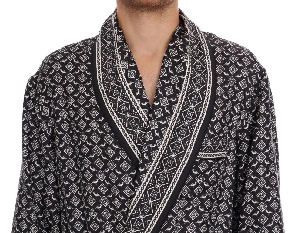 Blue White Silk Night Gown Robe