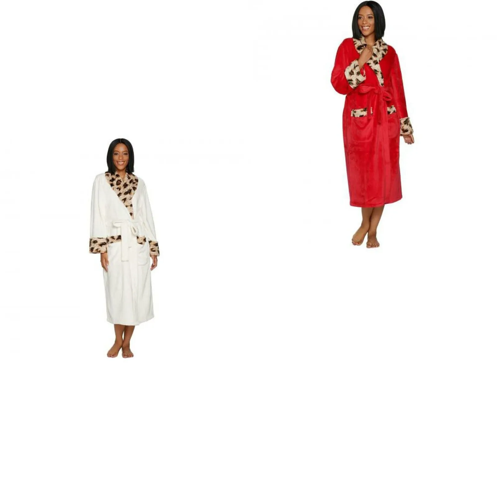 Dennis Basso Women's Plush Robe with Leopard Faux Fur. H213176