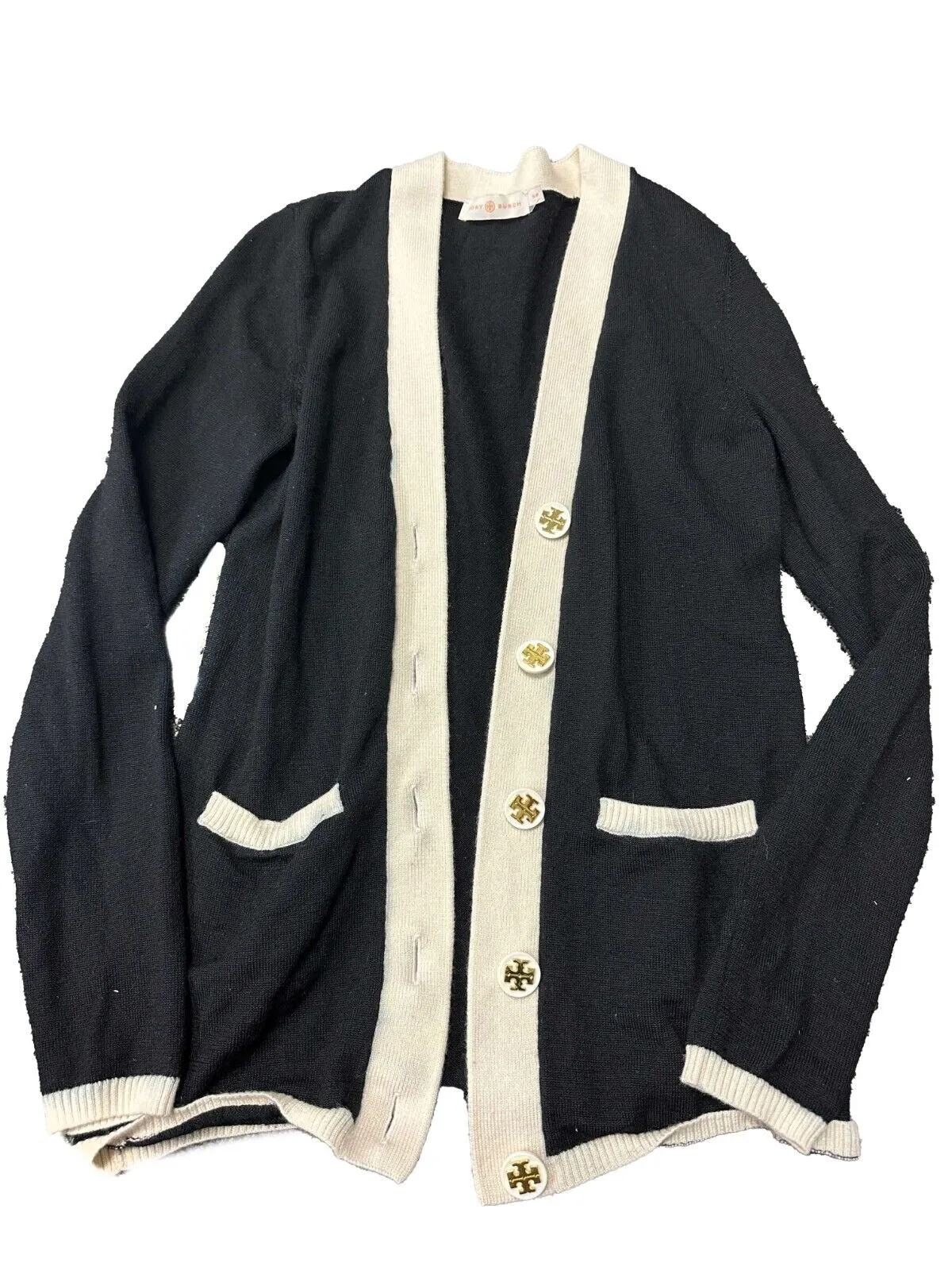 Tory Burch - Black Cardigan Sweater - Black, Cream - Small - Top